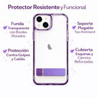 Protector iPhone 13/14 Transparente Con Soporte Morado