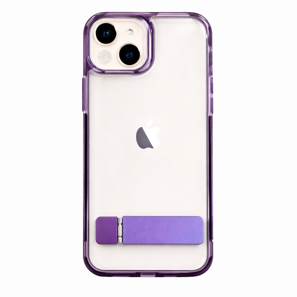 Protector iPhone 13/14 Transparente Con Soporte Morado