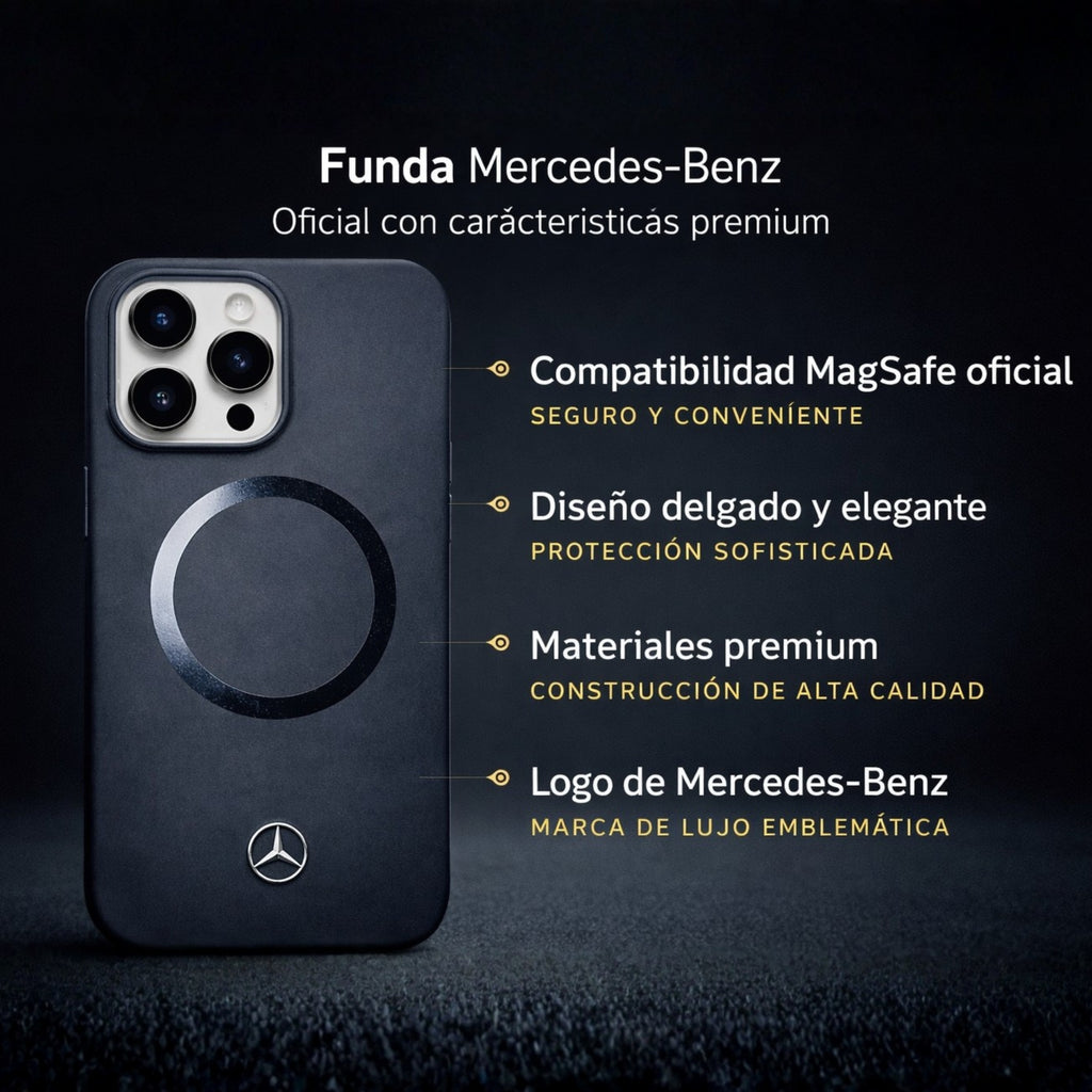 Protector iPhone 14 Pro Max Mercedes Benz Metal Silicon Negro