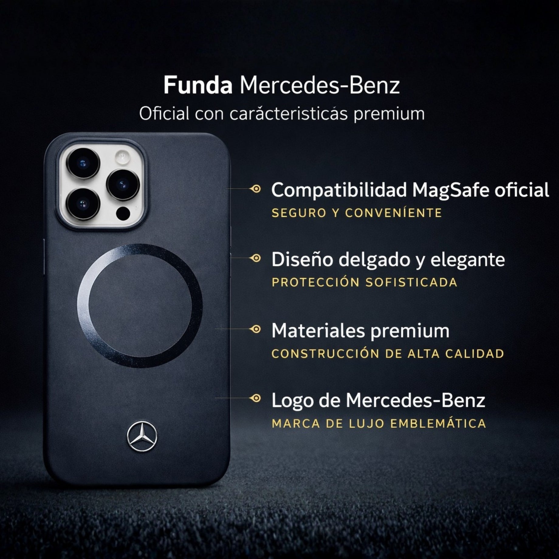 Protector iPhone 14 Pro Max Mercedes Benz Metal Silicon Negro