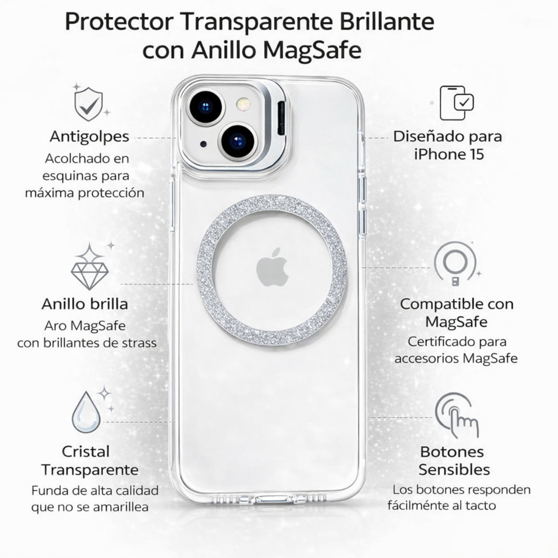 Protector iPhone 15 Magsafe Brillos