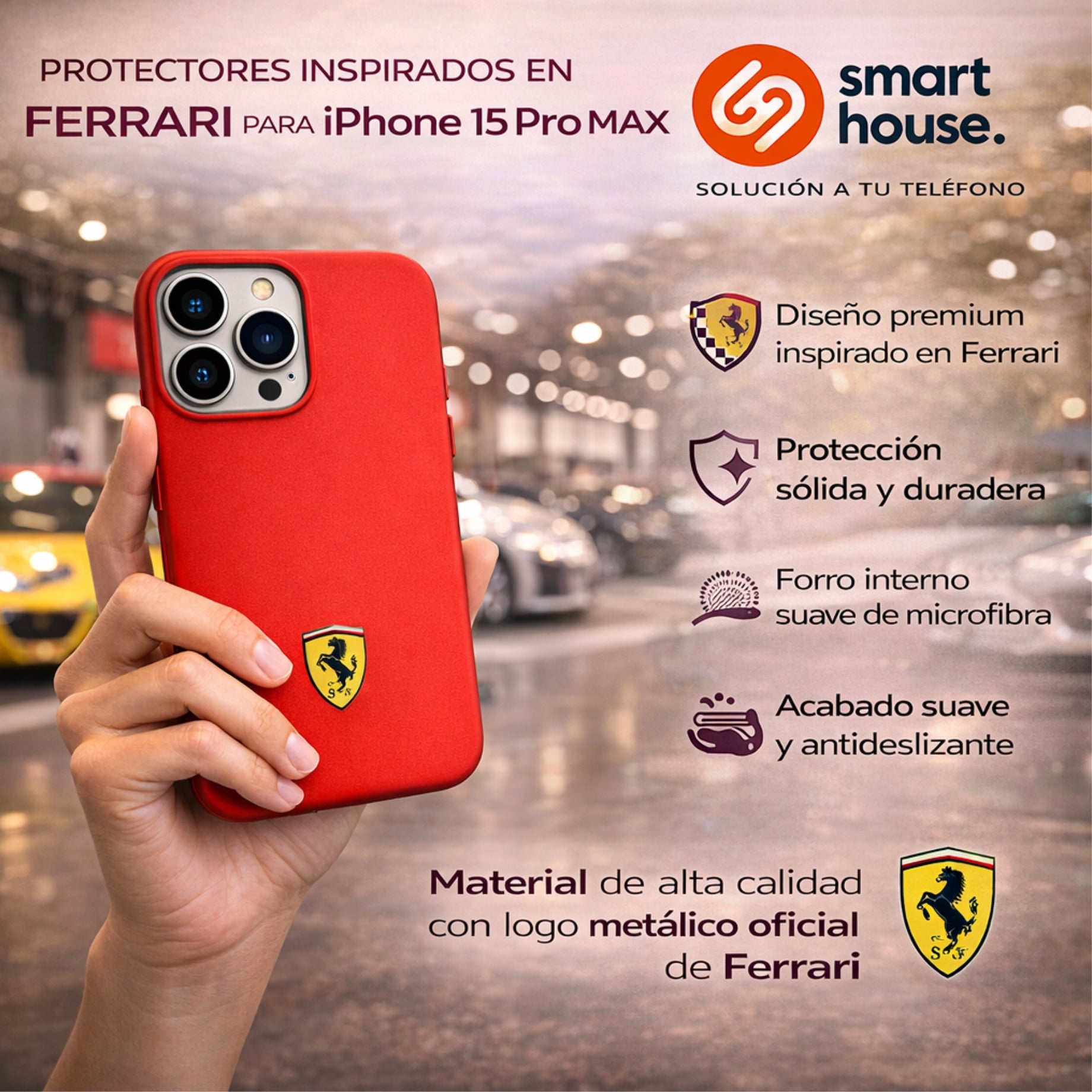 Protector iPhone 15 Pro Max FERRARI Smoked Magsafe Rojo