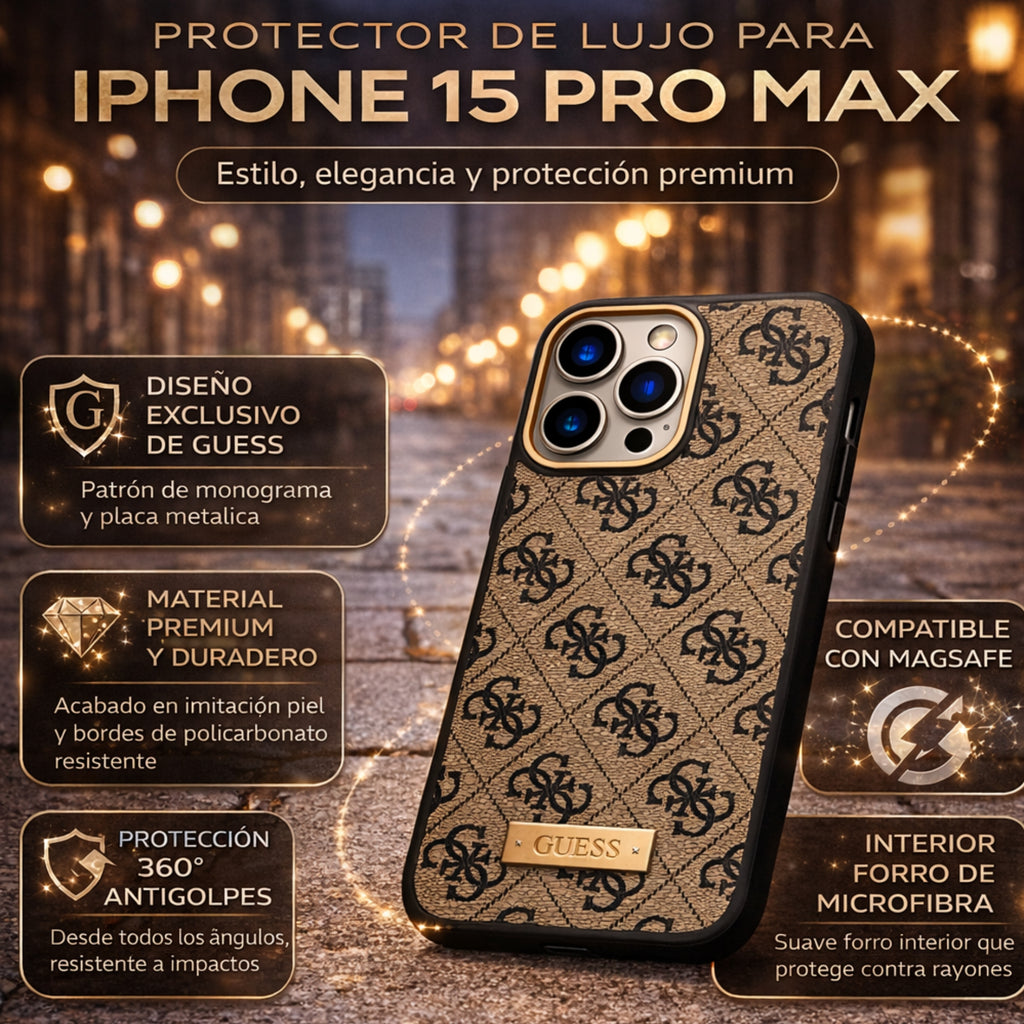 Protector iPhone 15 Pro Max GUESS Metal Magsafe Cafe
