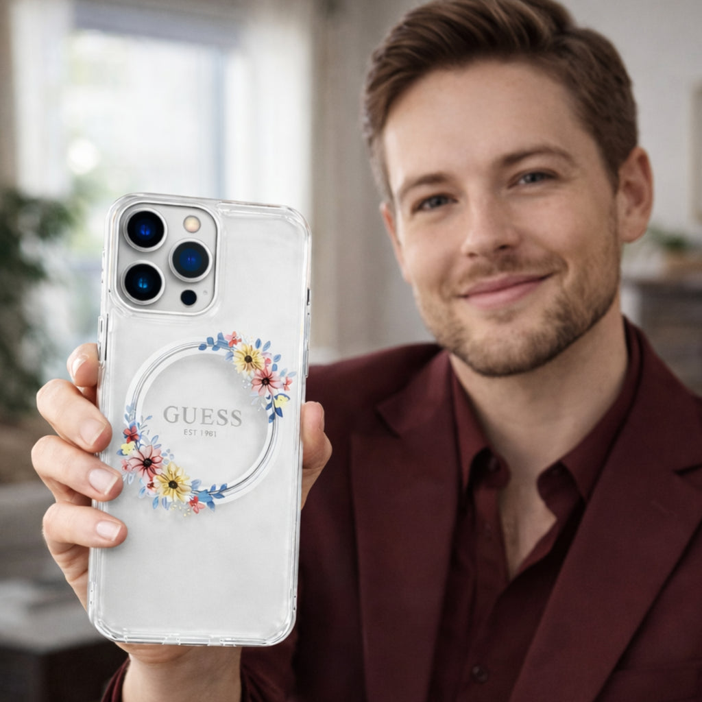 Protector iPhone 15 Pro Max GUESS Magsafe Flowers