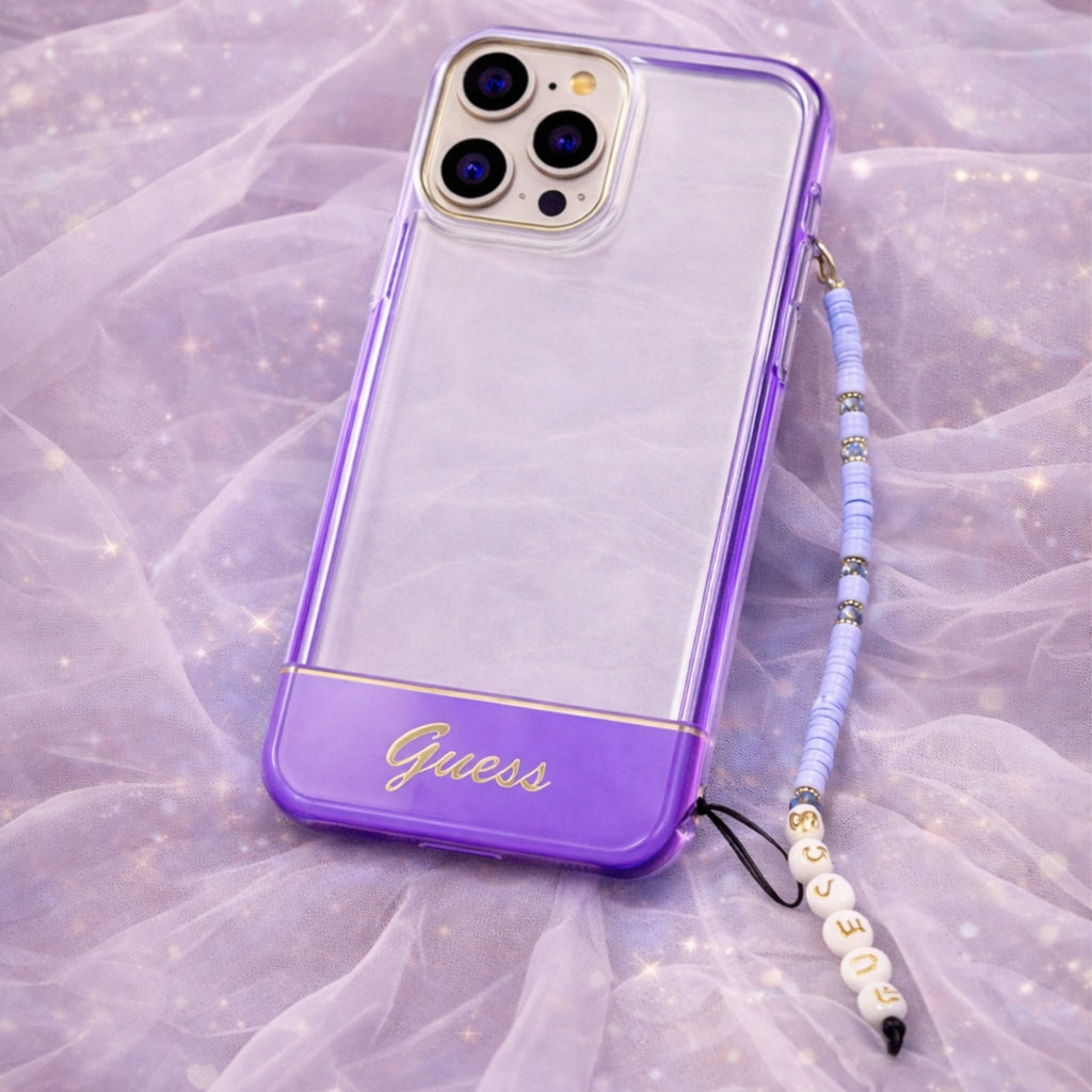 Protector iPhone 15 Pro Max GUESS Strap Translucent Morado