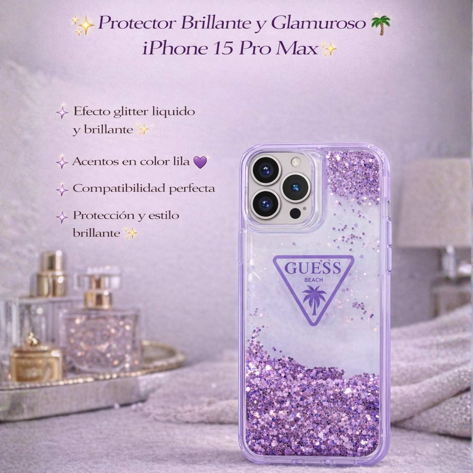 Protector iPhone 15 Pro Max GUESS Triangle Morado