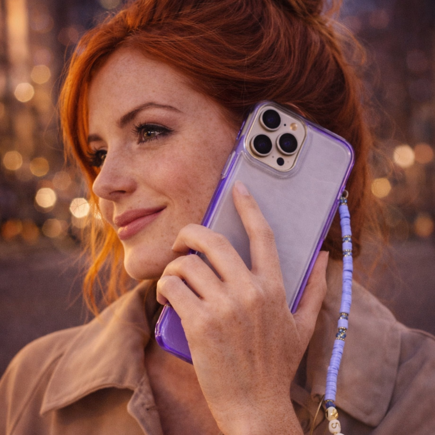 Protector iPhone 15 Pro Max GUESS Strap Translucent Morado