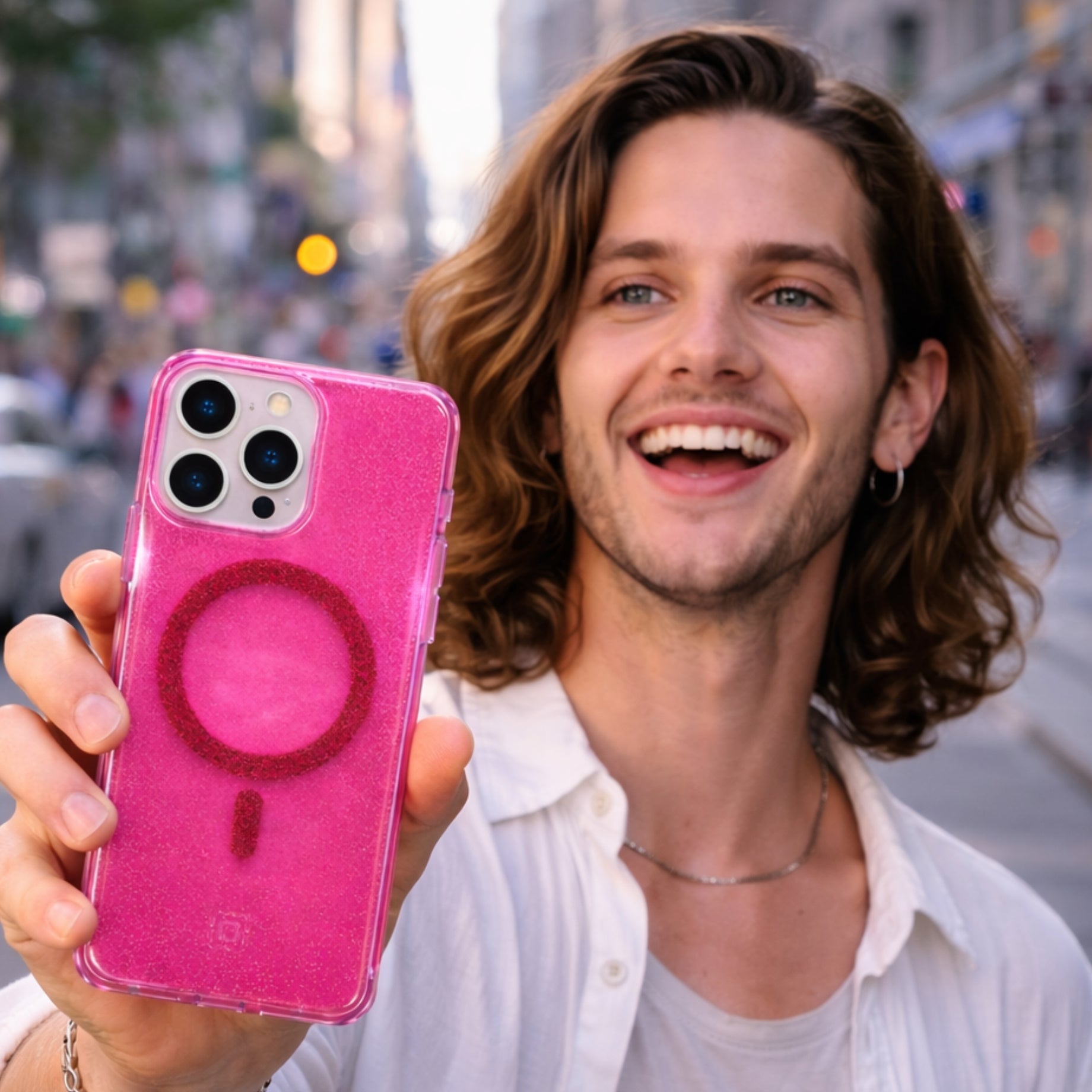 Protector iPhone 15 Pro Max Pink Shine MagSafe