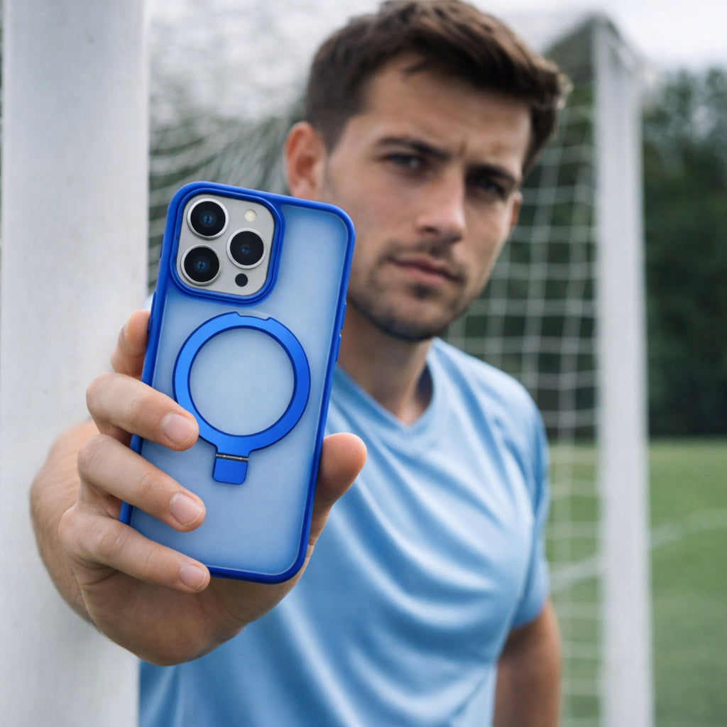 Protector iPhone 15 Pro CASE Azul Magsafe Con Soporte