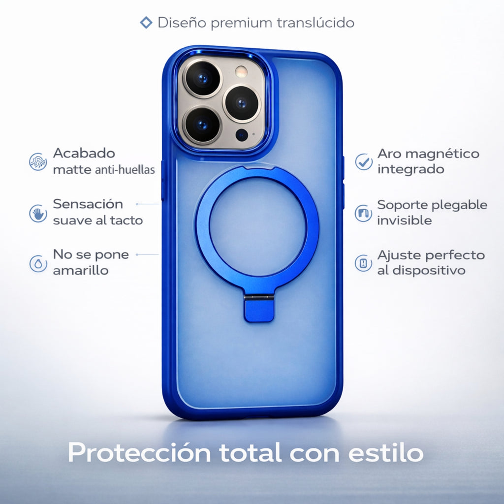 Protector iPhone 15 Pro CASE Azul Magsafe Con Soporte