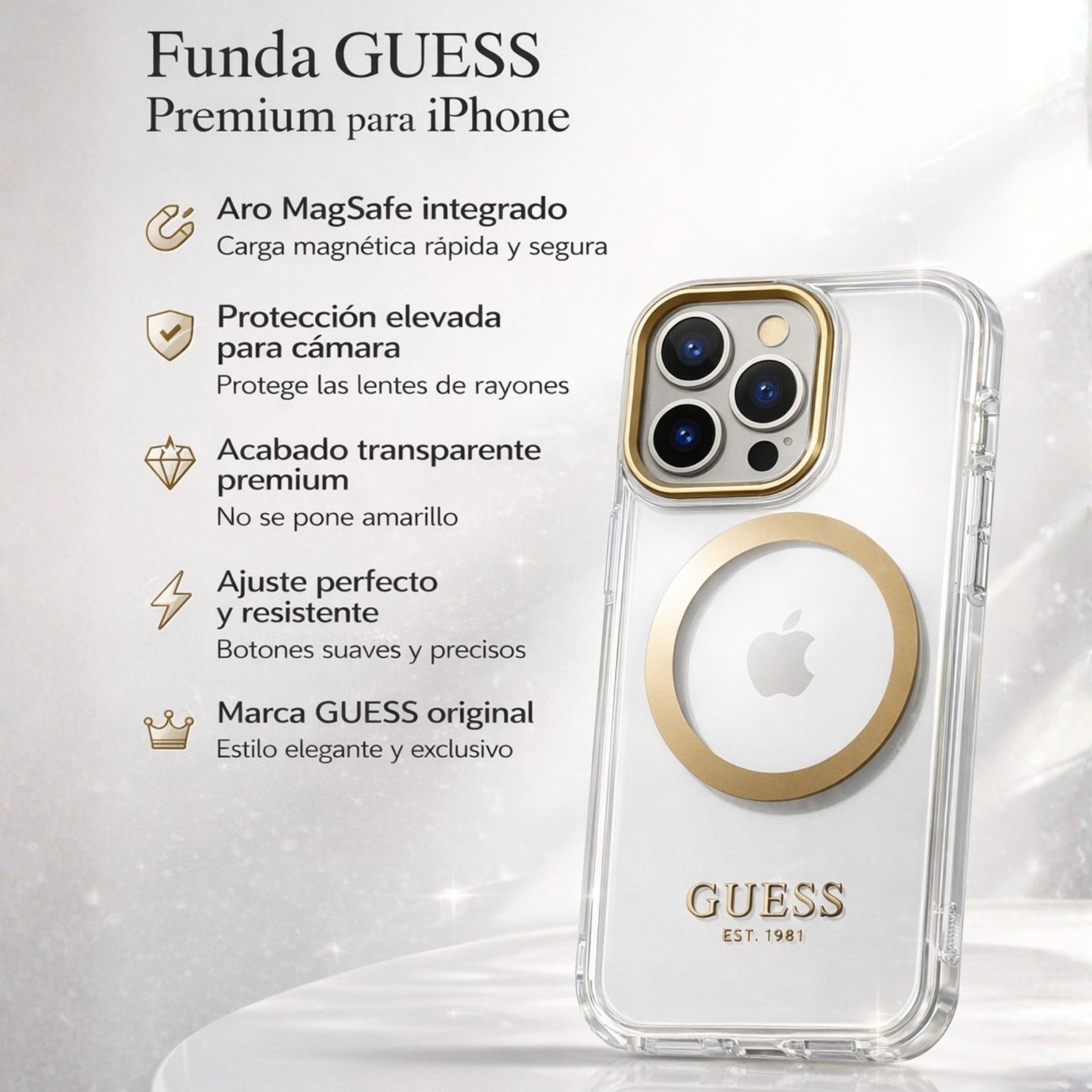 Protector iPhone 15 Pro GUESS Outline Gold