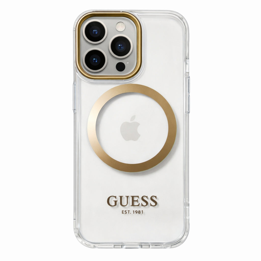 Protector iPhone 15 Pro GUESS Outline Gold