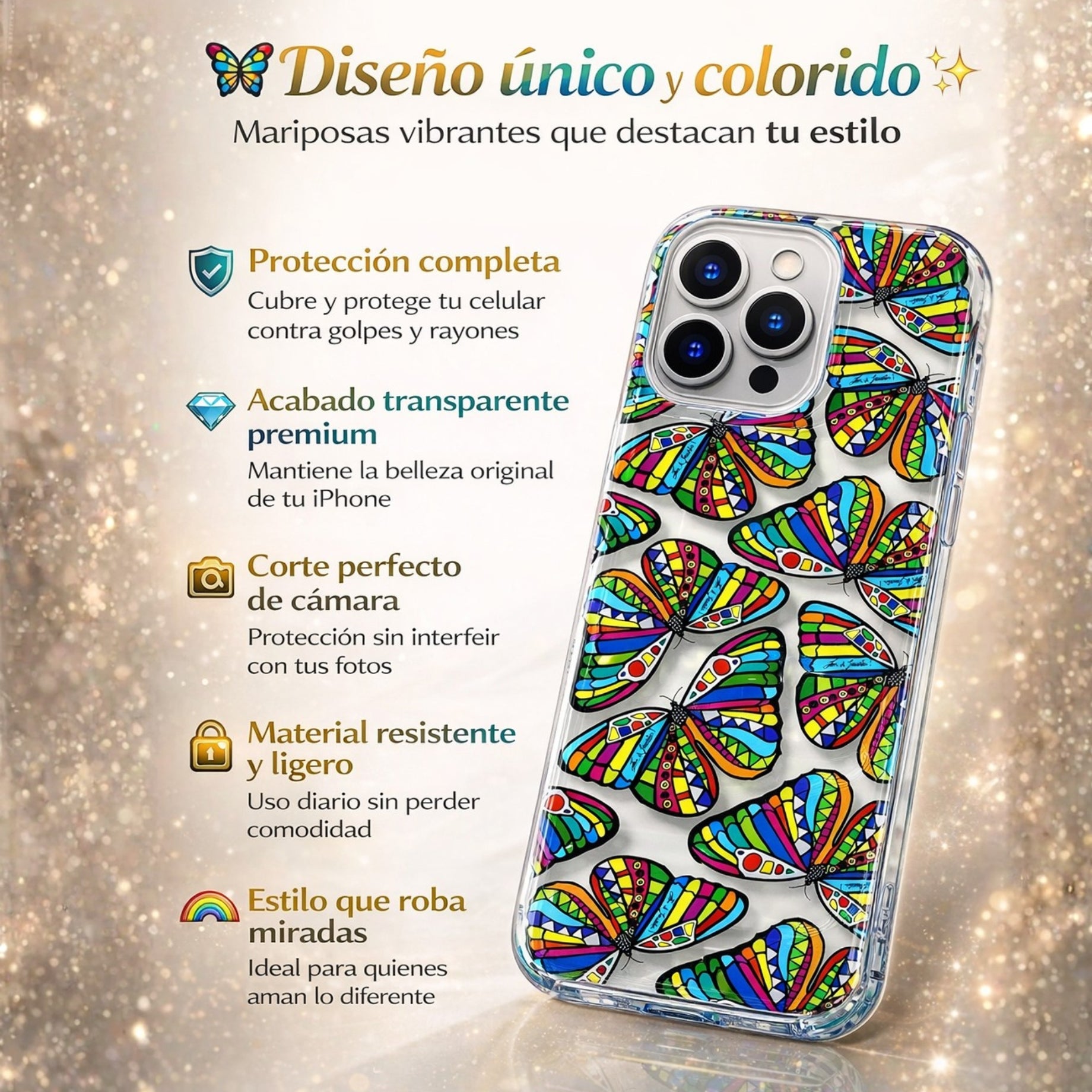 Protector iPhone 15 Pro MARIPOSAS