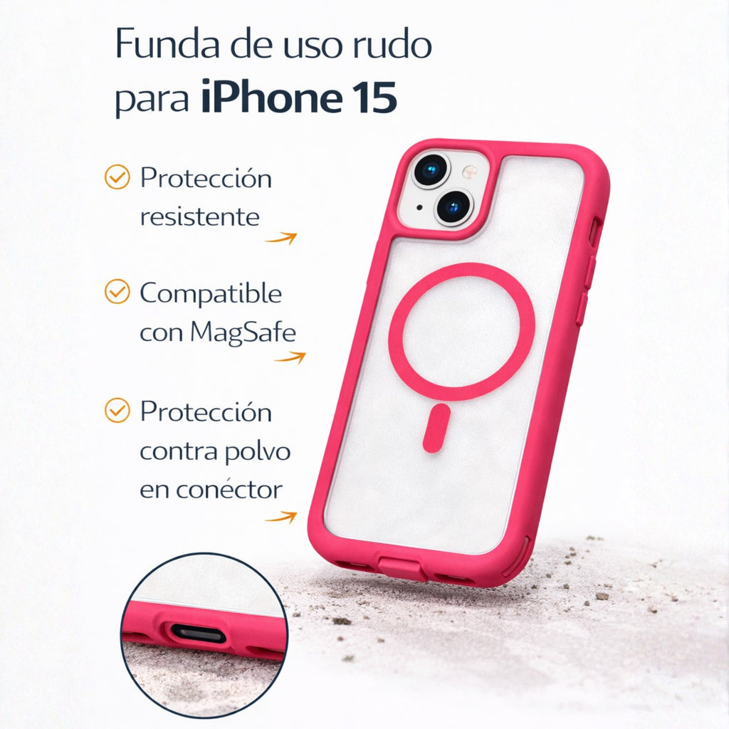 Protector iPhone 15 Uso Rudo Magsafe Rosa