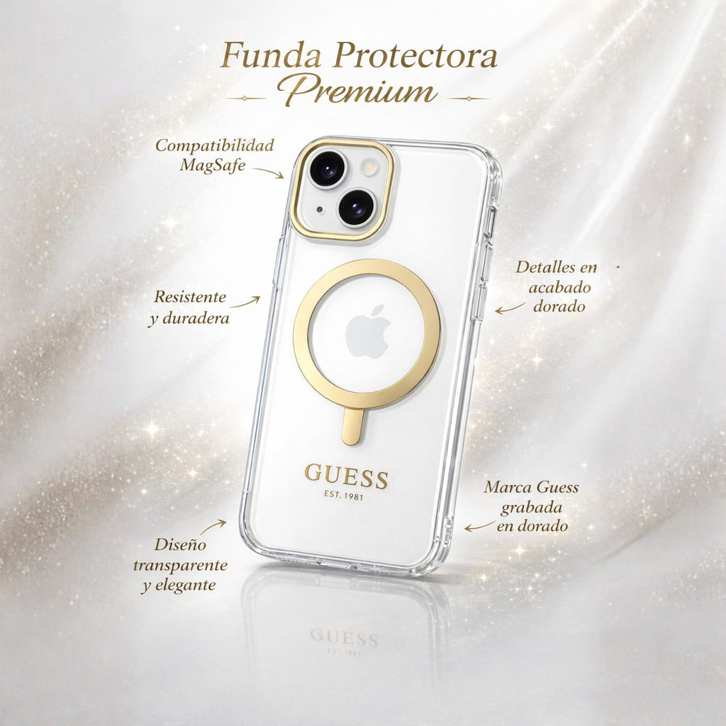 Protector iPhone 15 GUESS Outline Gold