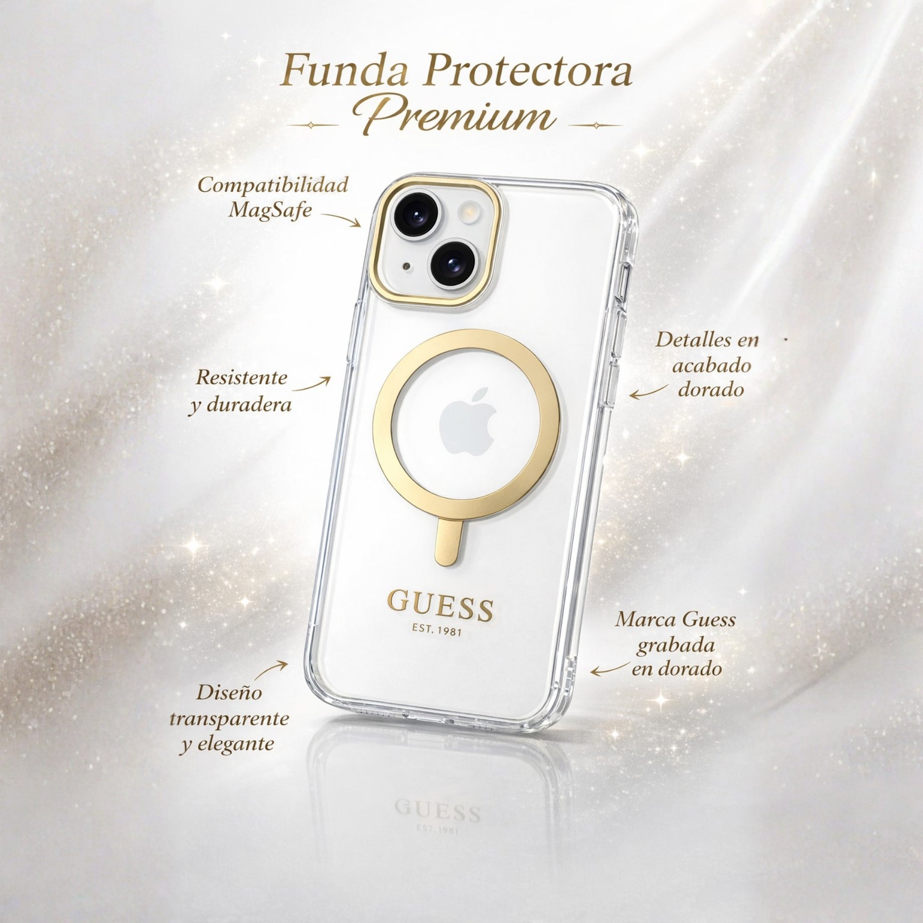 Protector iPhone 15 GUESS Outline Gold