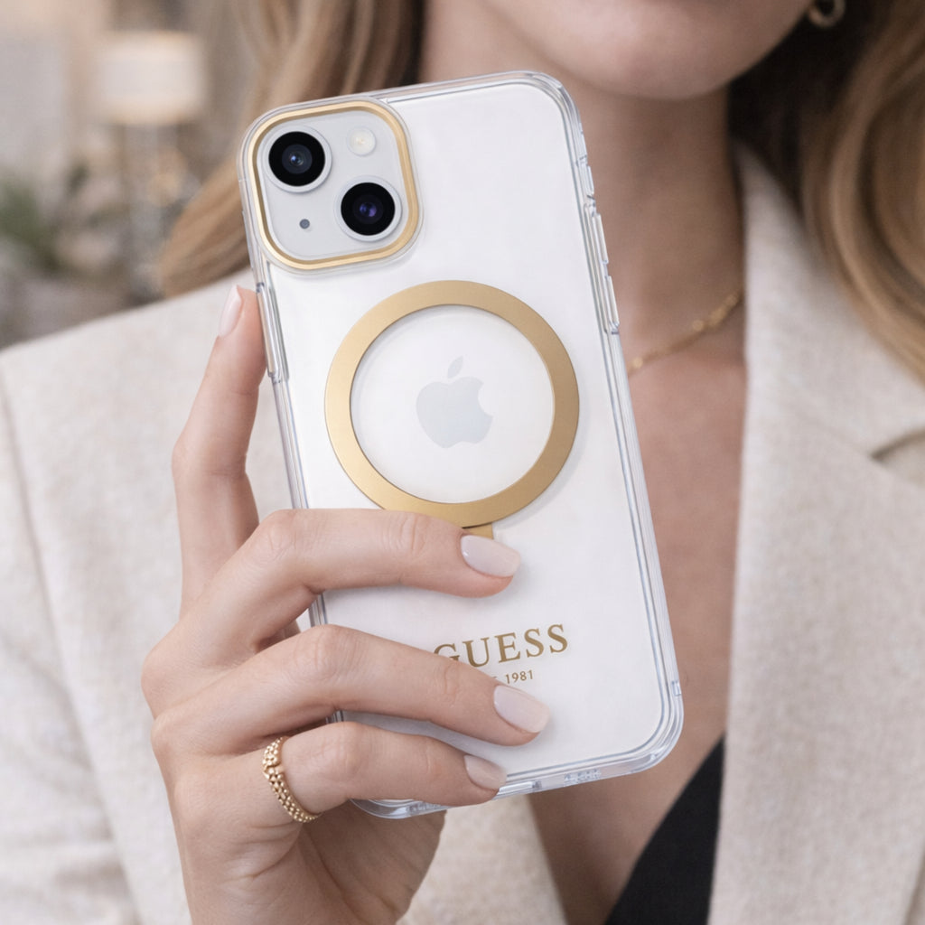 Protector iPhone 15 GUESS Outline Gold