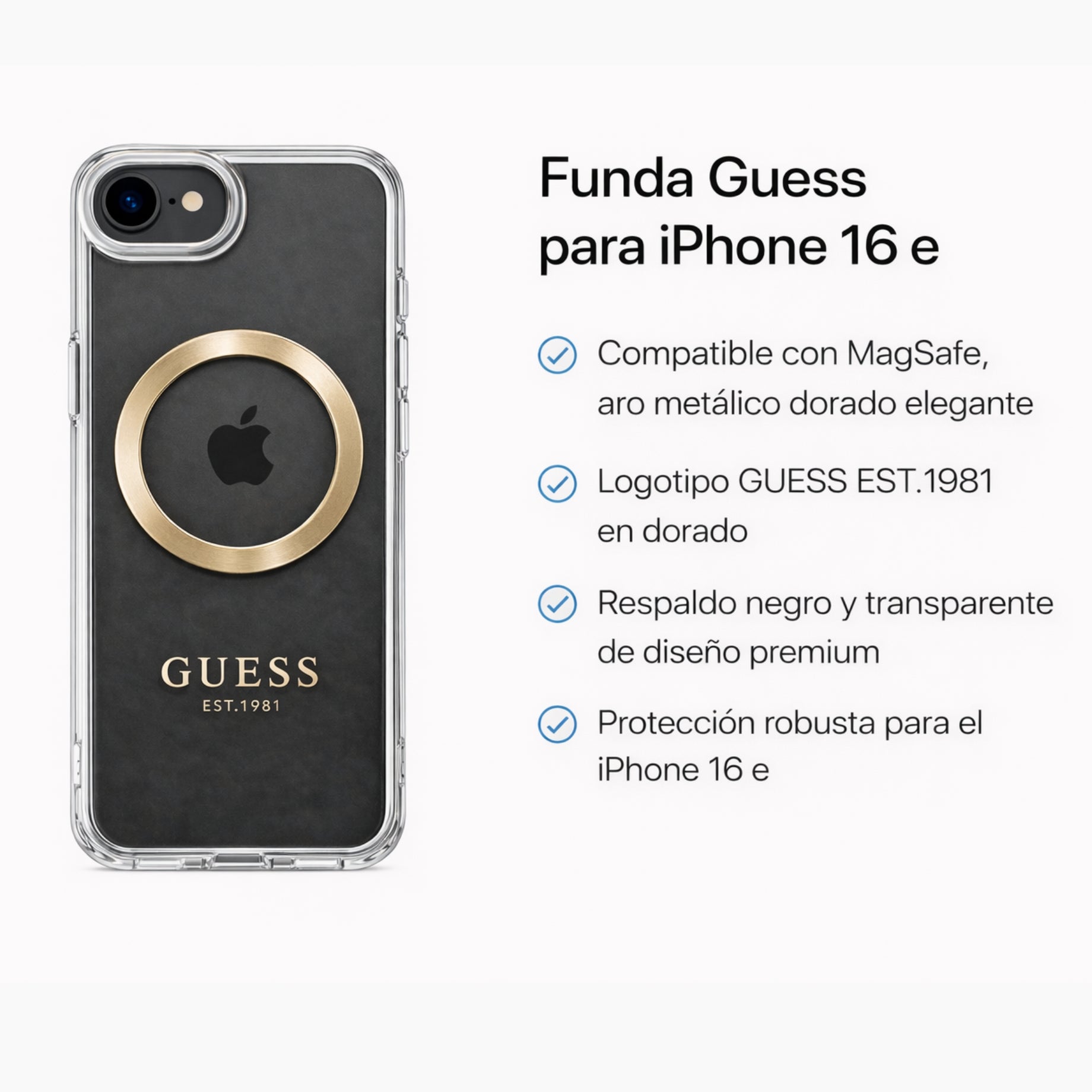 Protector iPhone 16 E GUESS Outline Magsafe Oro