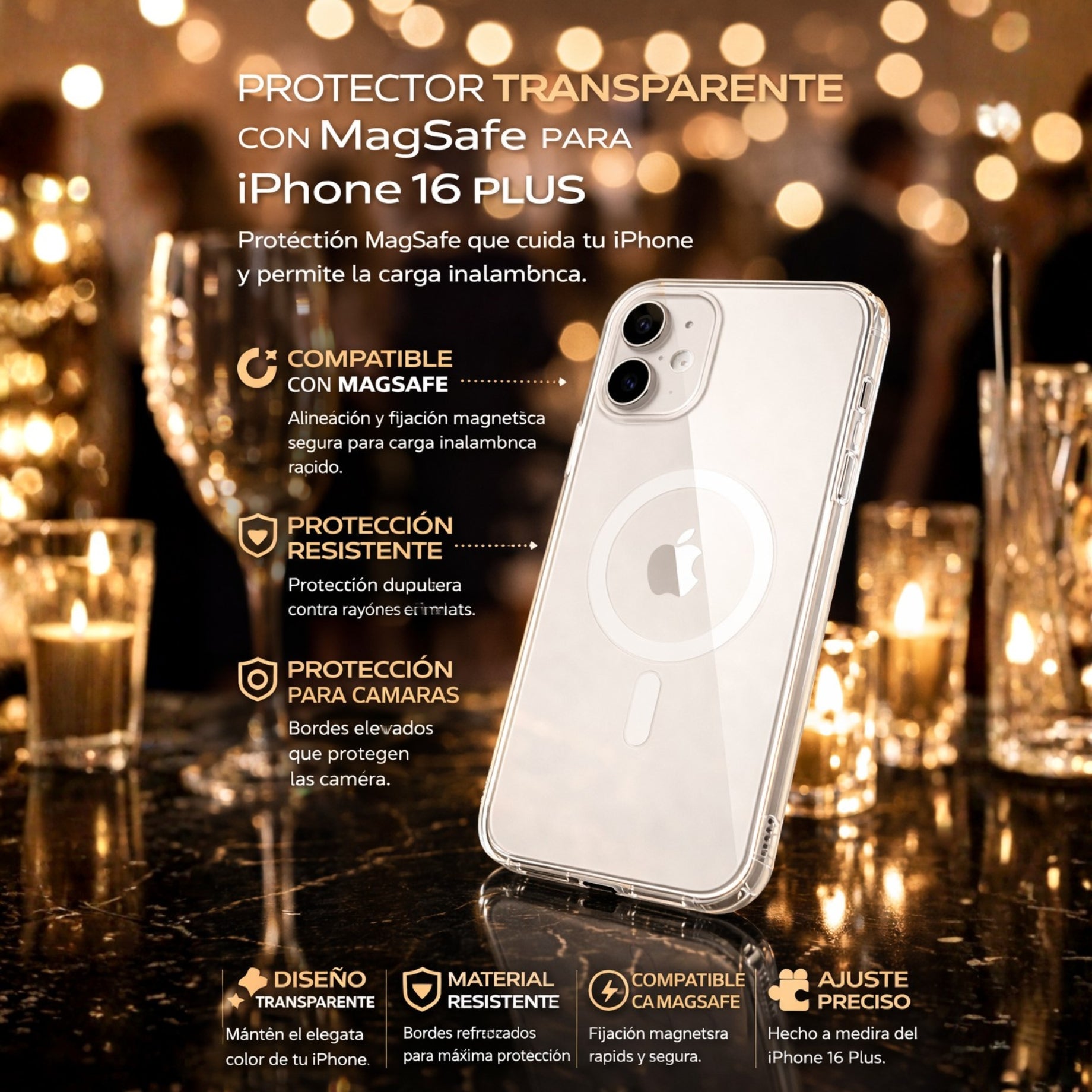 Protector iPhone 16 Plus Magsafe Transparente Premium