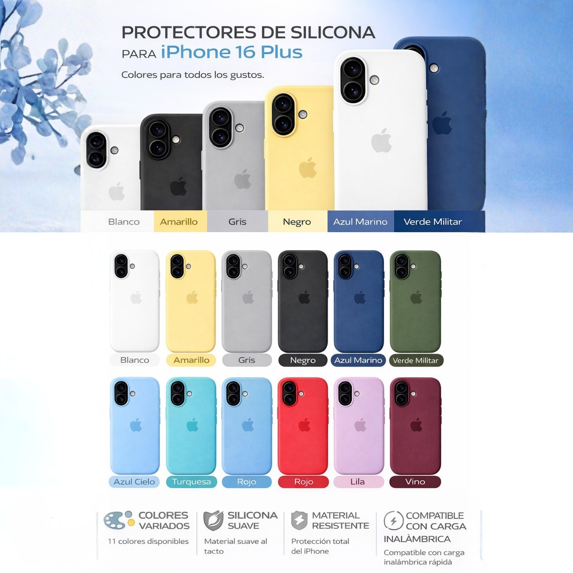 Protectores iPhone 16 Plus Silicon