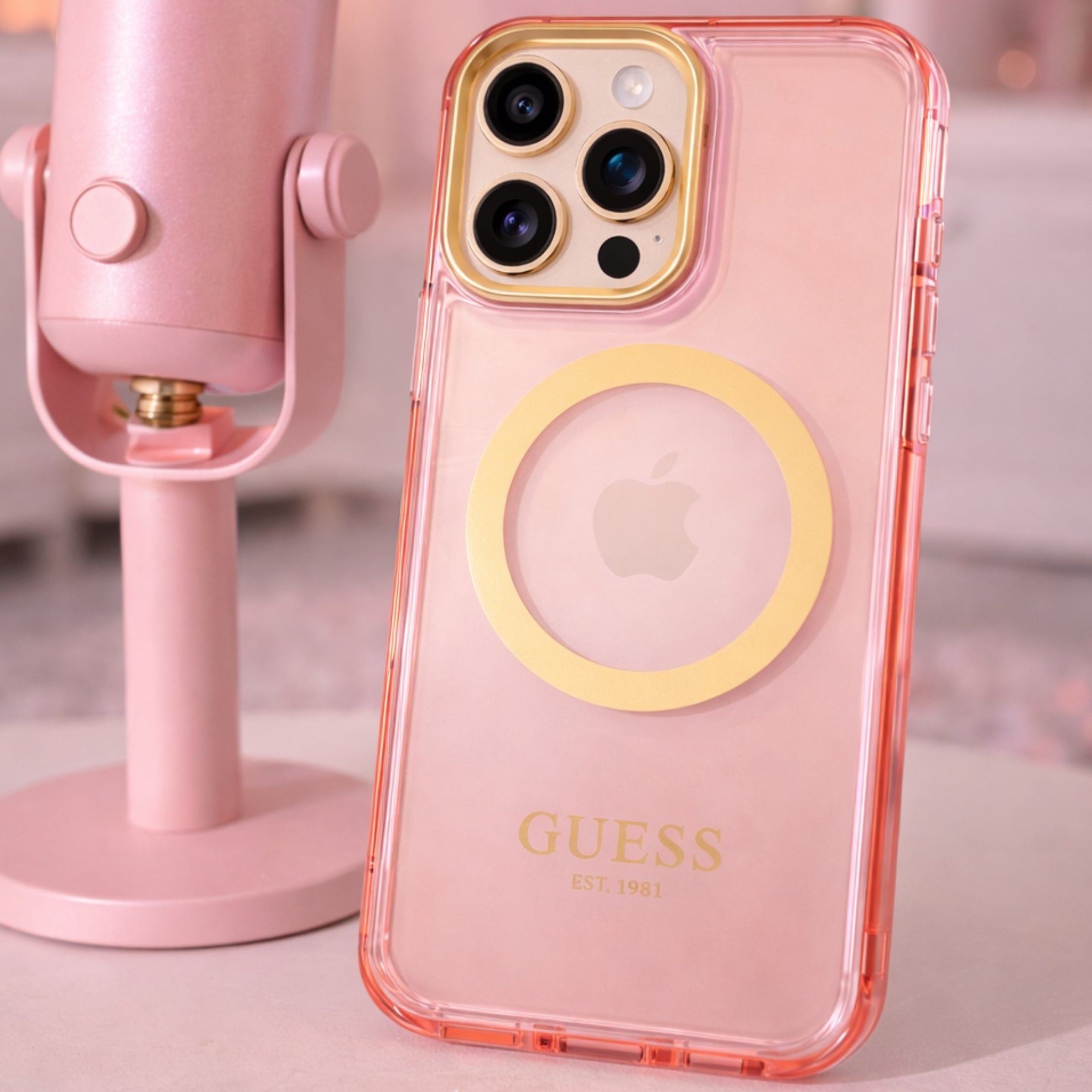 Protector iPhone 16 Pro max GUESS Magsafe Rosa