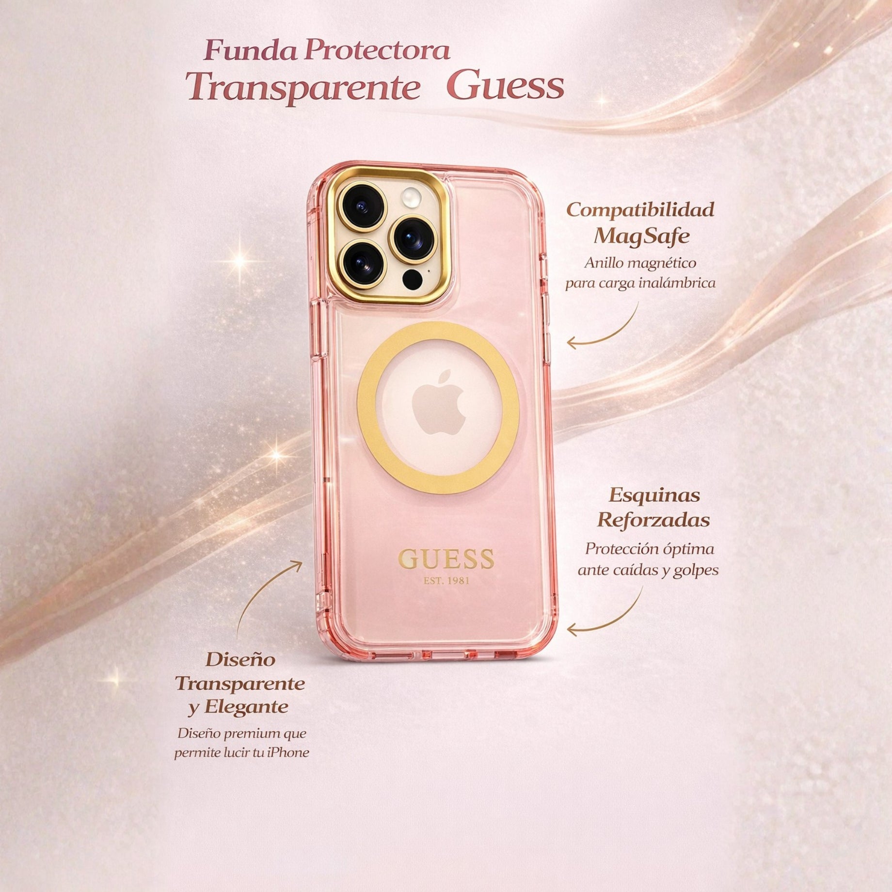 Protector iPhone 16 Pro max GUESS Magsafe Rosa