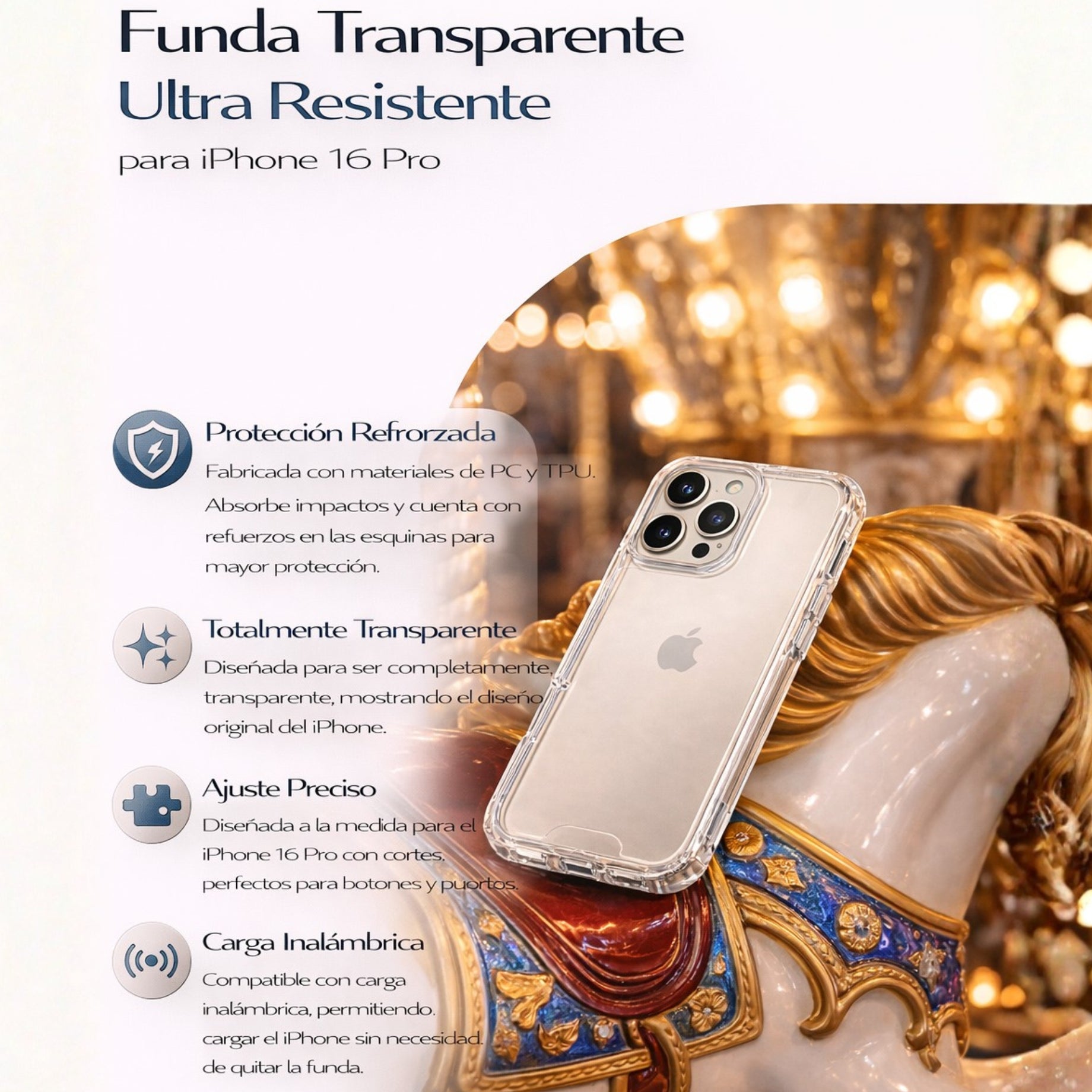 Protector iPhone 16 Pro 3 en 1 Transparente