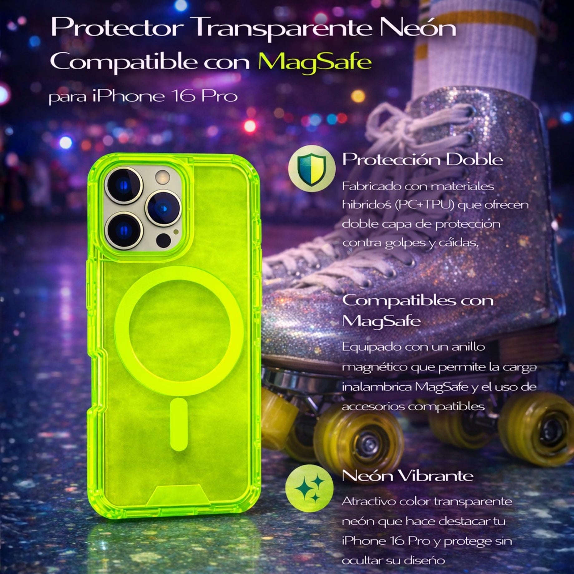 Protector iPhone 16 Pro Lumina Verde Fosforescente