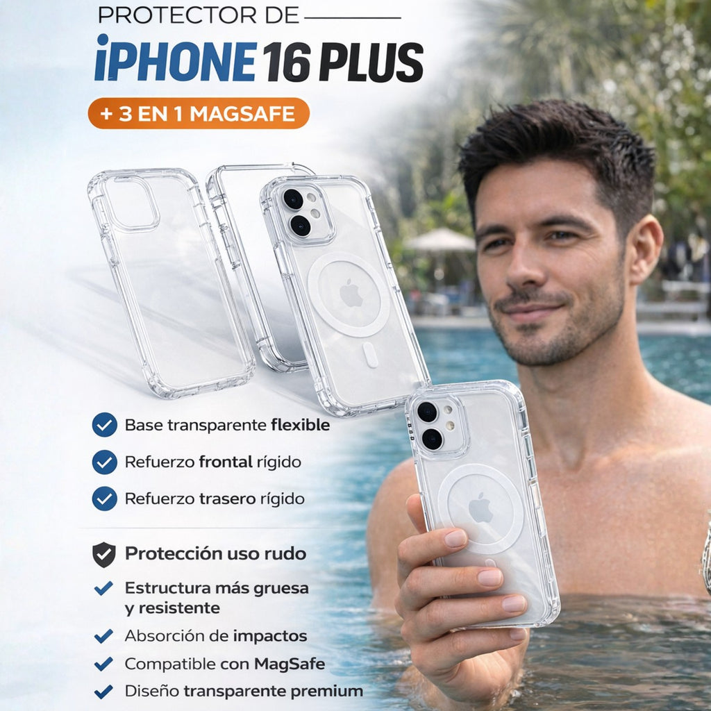 Protector iPhone 16 Plus Funda Clear Shine MagSafe Blanco