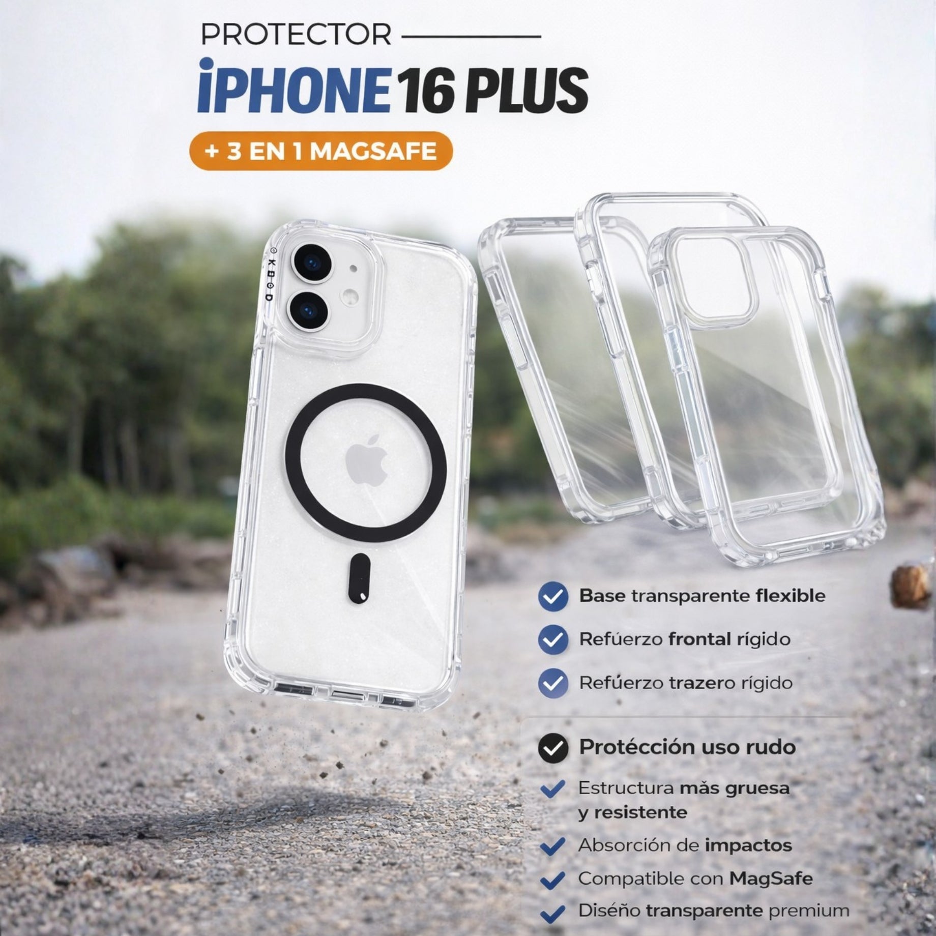 Protector iPhone 16 Plus Funda Clear Shine MagSafe Negro