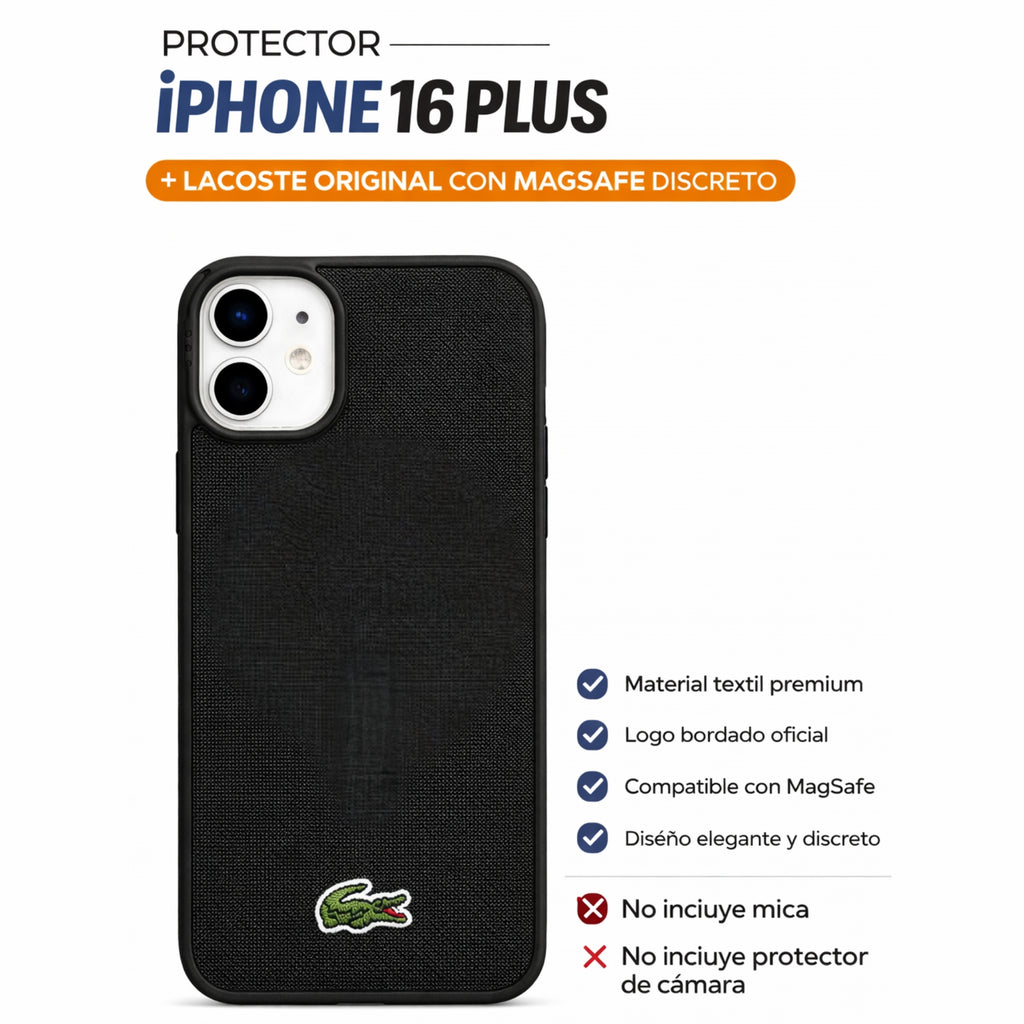 Protector iPhone 16 Plus LACOSTE Iconic Negro