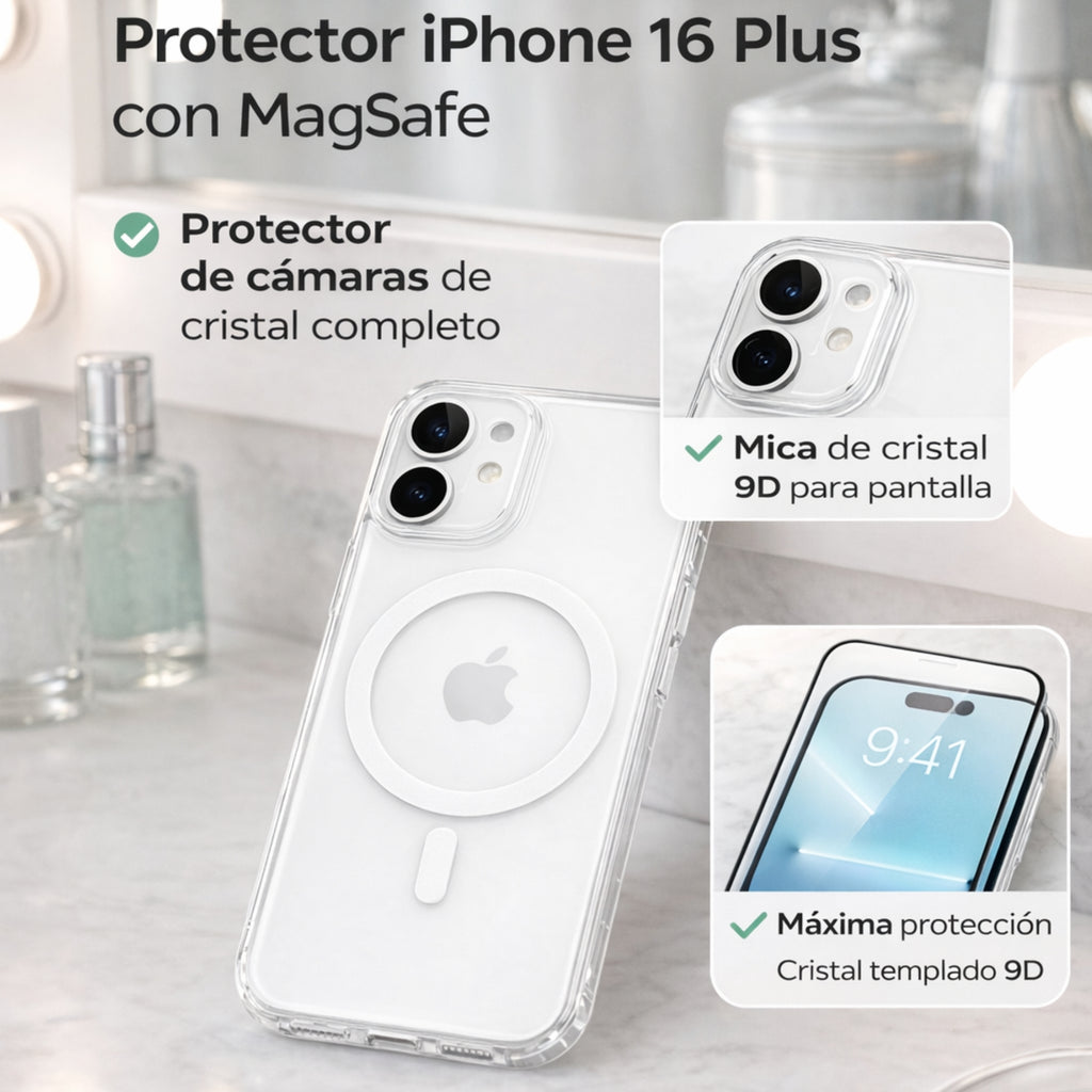 Protector iPhone 16 Plus Transparente Magsafe Con Protector de Camara