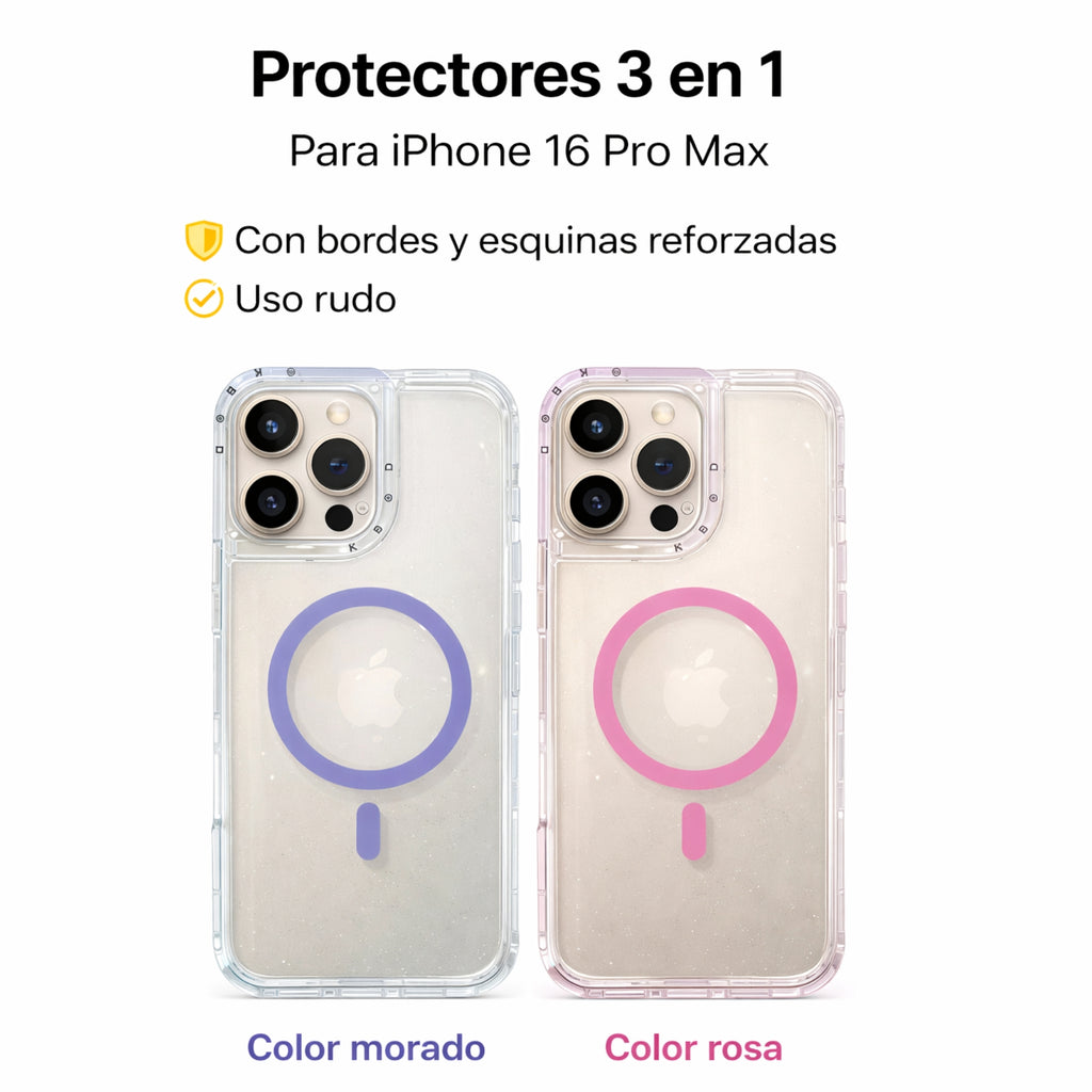 Protectores iPhone 16 Pro Max 3 en 1 Transparentes Brillos
