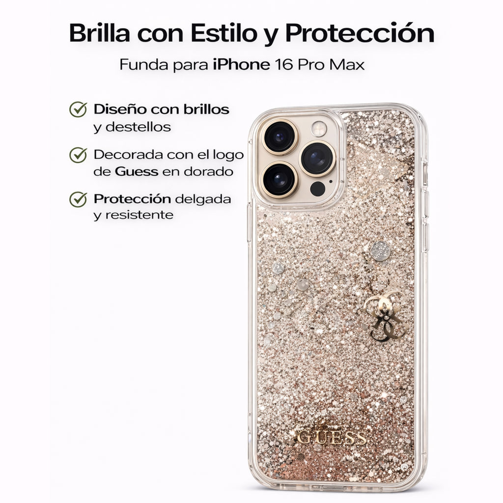 Protector iPhone 16 Pro Max GUESS Liquid Glitter