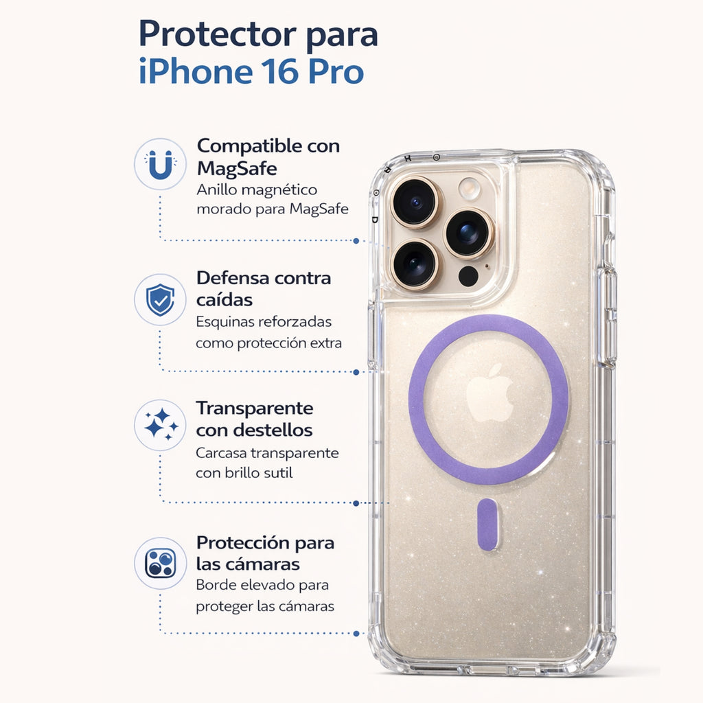 Protector iPhone 16 Pro 3 en 1 Brillos Morado