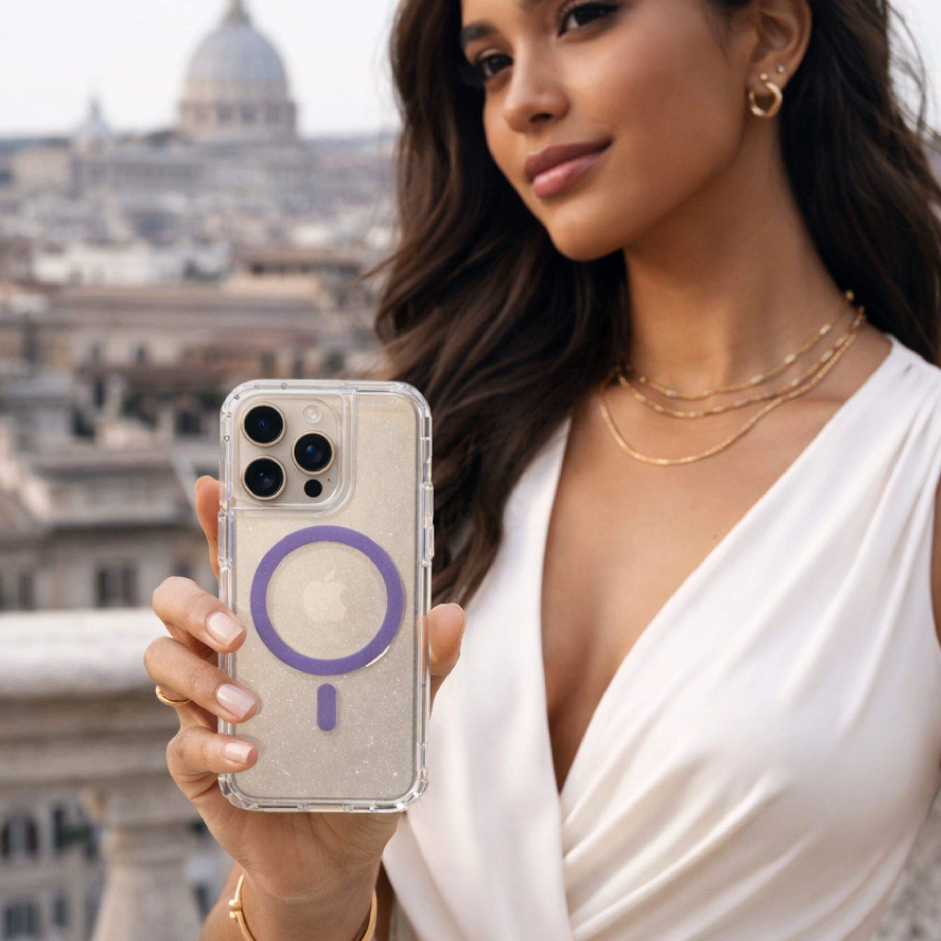 Protector iPhone 16 Pro 3 en 1 Brillos Morado
