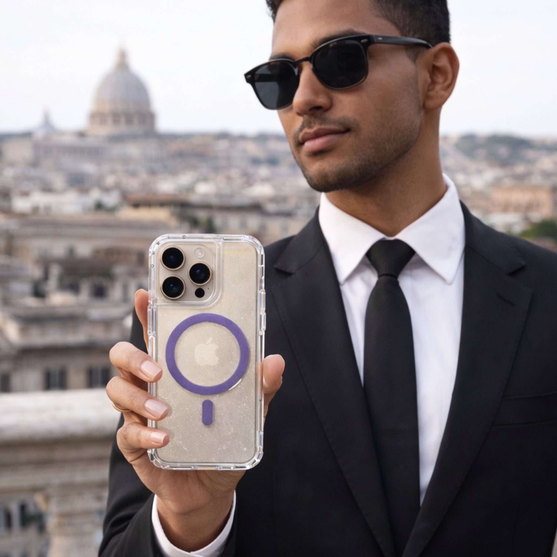 Protector iPhone 16 Pro 3 en 1 Brillos Morado