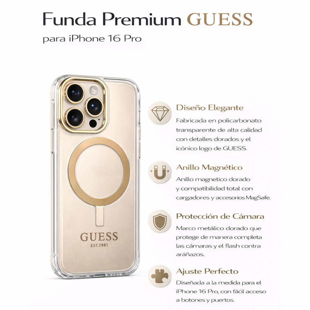 Protector iPhone 16 Pro GUESS Outline Gold