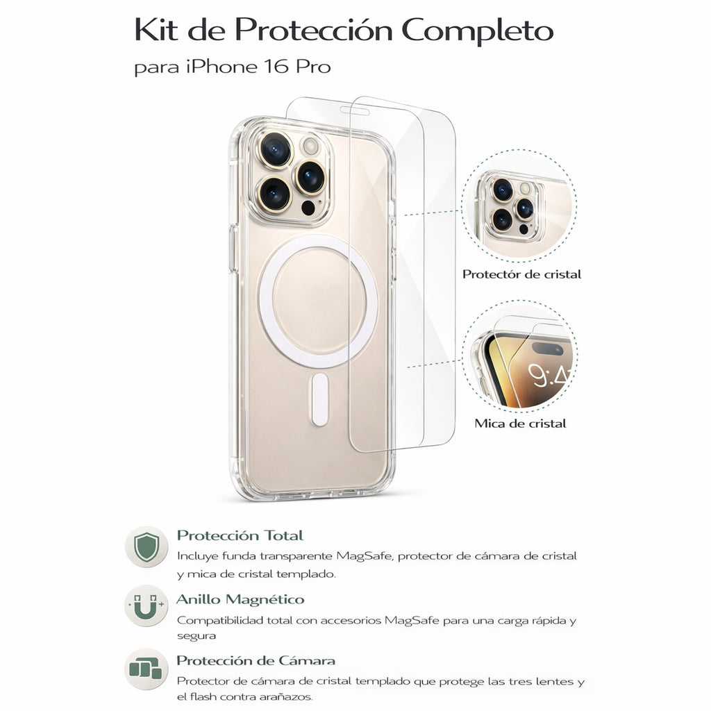 Protector iPhone 16 Pro Magsafe Transparente Con Protector de Camaras