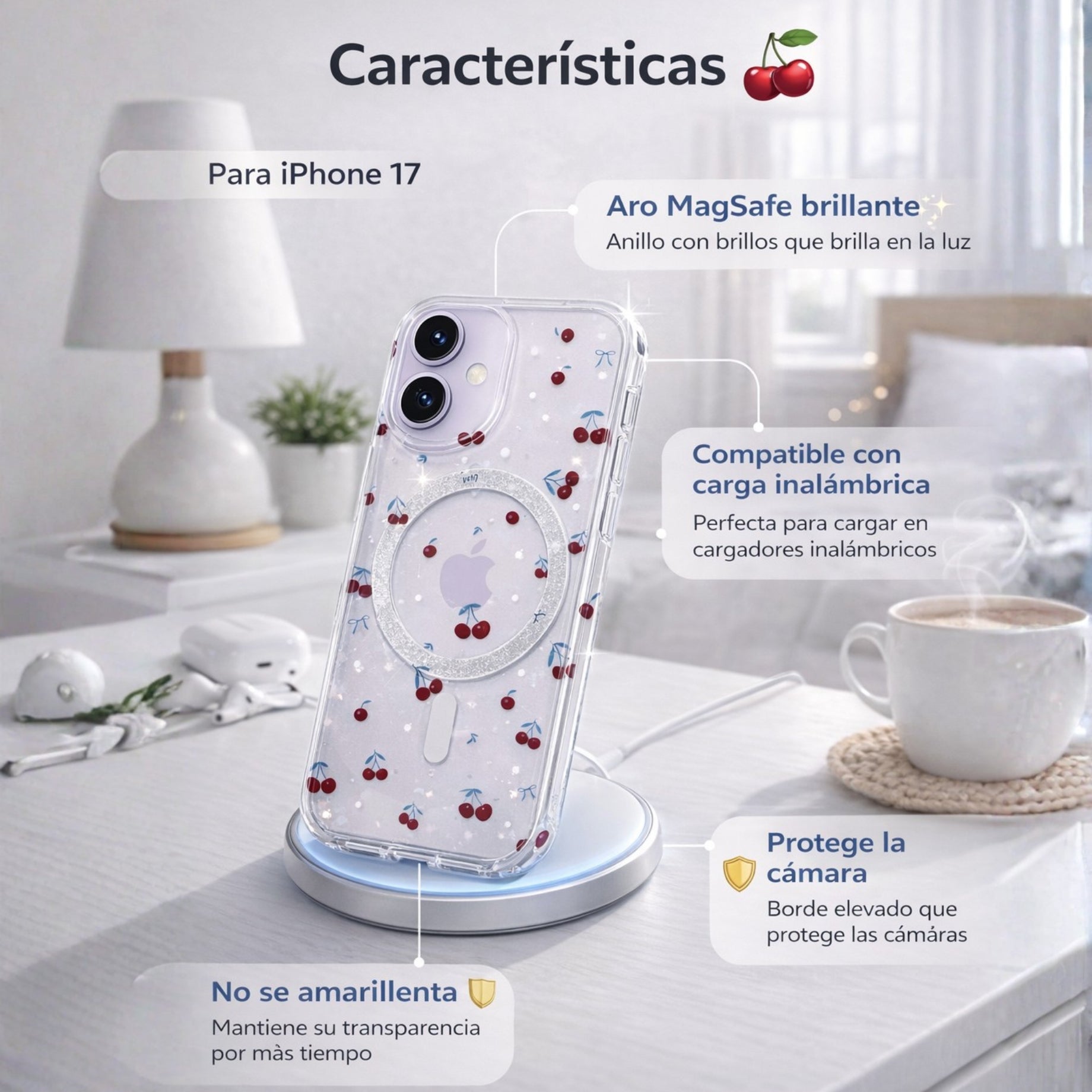 Protector iPhone 17 Diseño Cerezas Magsafe