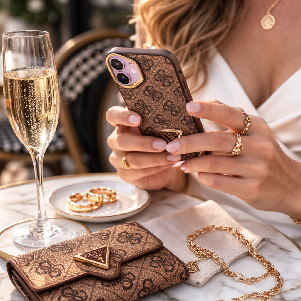 Protector IPhone 17 Guess Metal Triangle Cafe