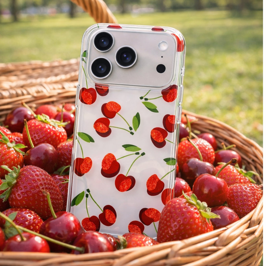 Protector IPhone 17 Pro Max Cerezas Con Brillos