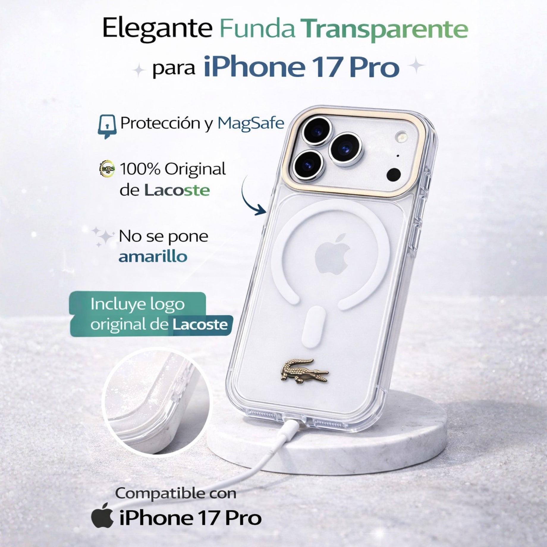 Protector IPhone 17 Pro LACOSTE Magsafe Gold