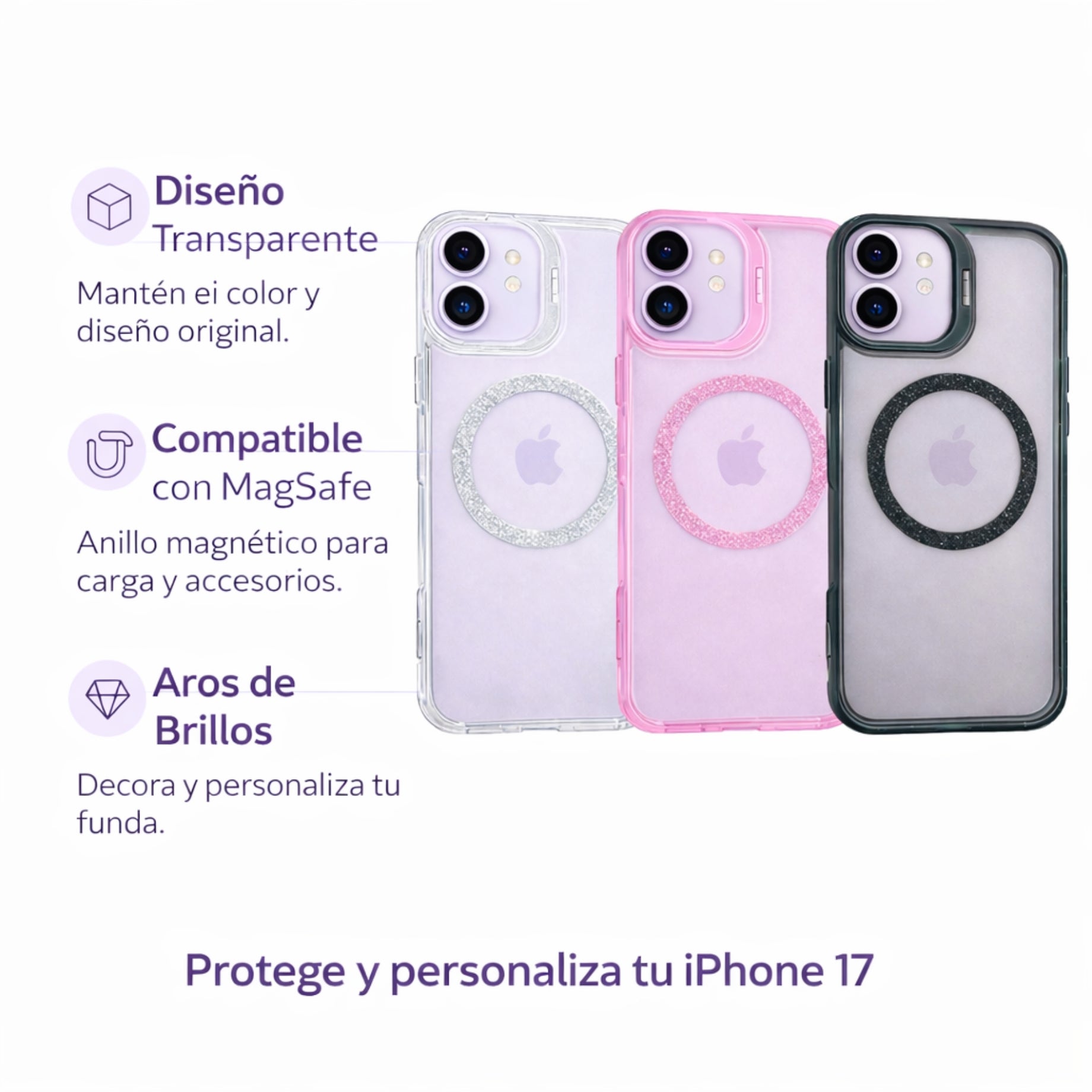 Protector iPhone 17 Magsafe Brillos Con Soporte