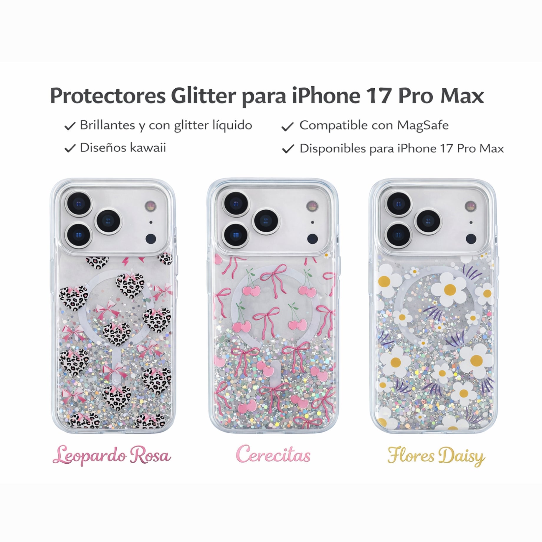 Protectores iPhone 17 Pro Max Diseños con Brillos Magsafe