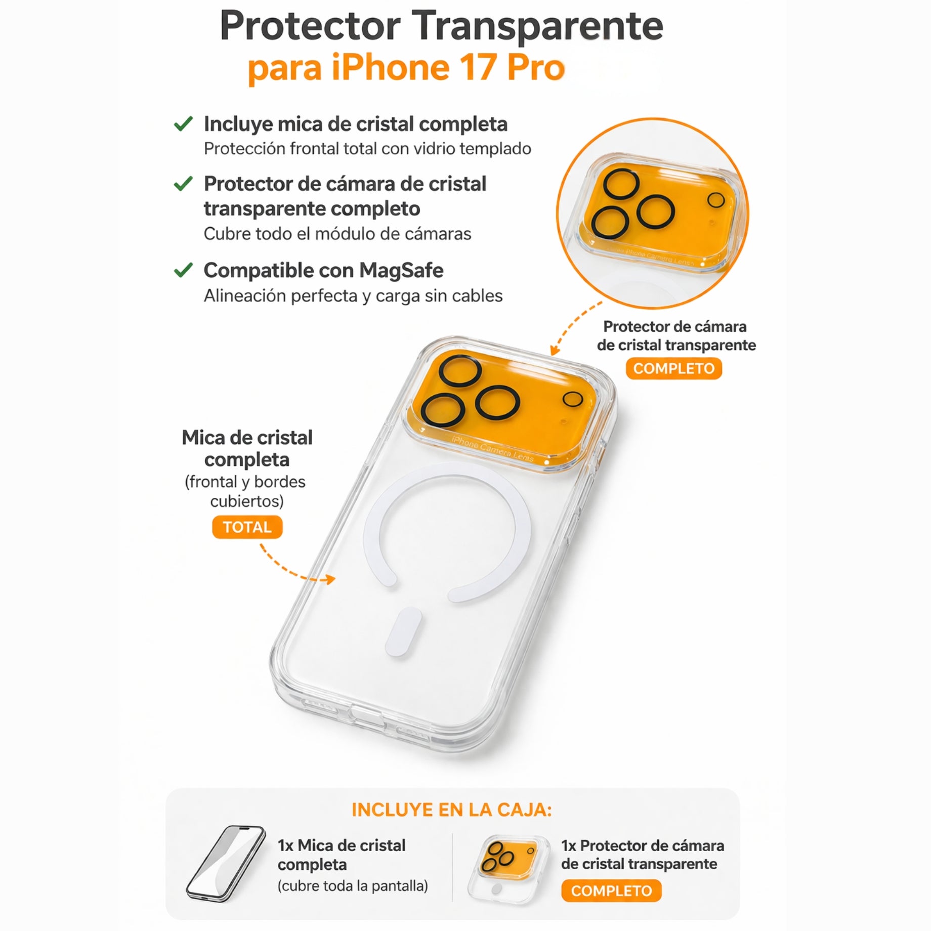 Protector iPhone 17 Pro Transparente Magsafe con Protector de Camaras