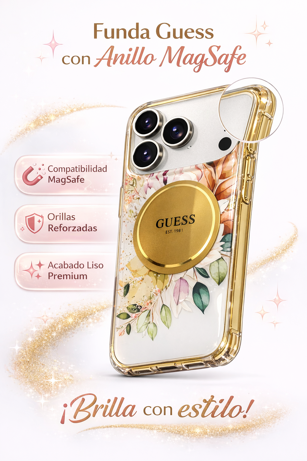Protector iPhone 17 Pro GUESS Magsafe Flores
