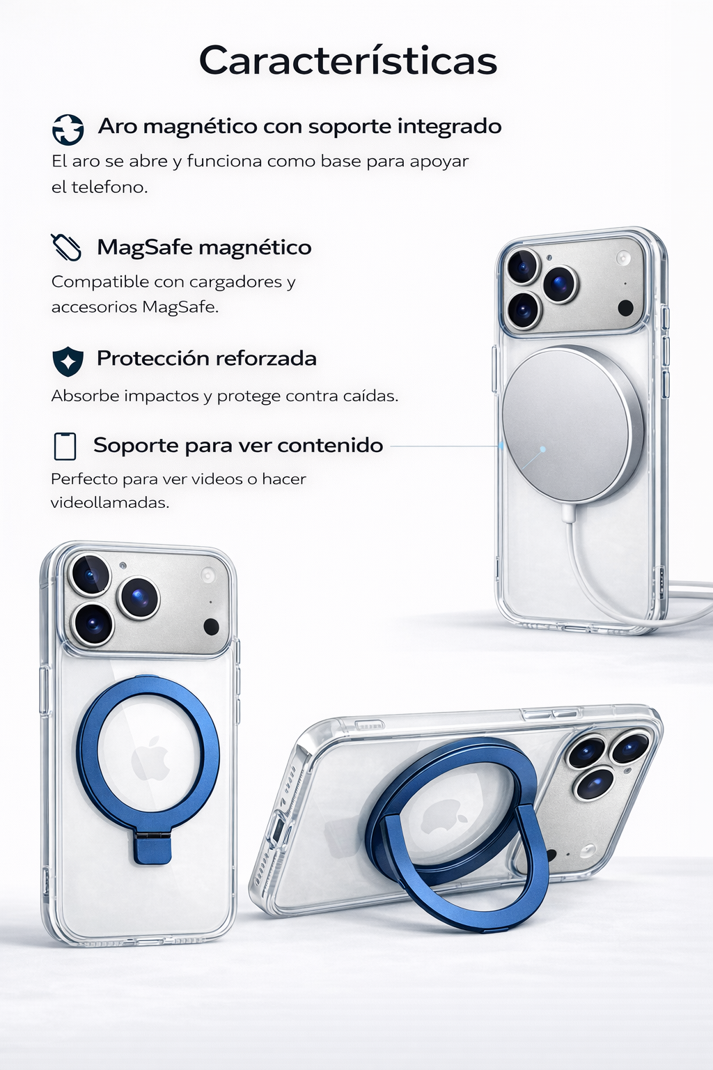 Protector IPhone 17 Pro Max Magsafe Azul Con Soporte