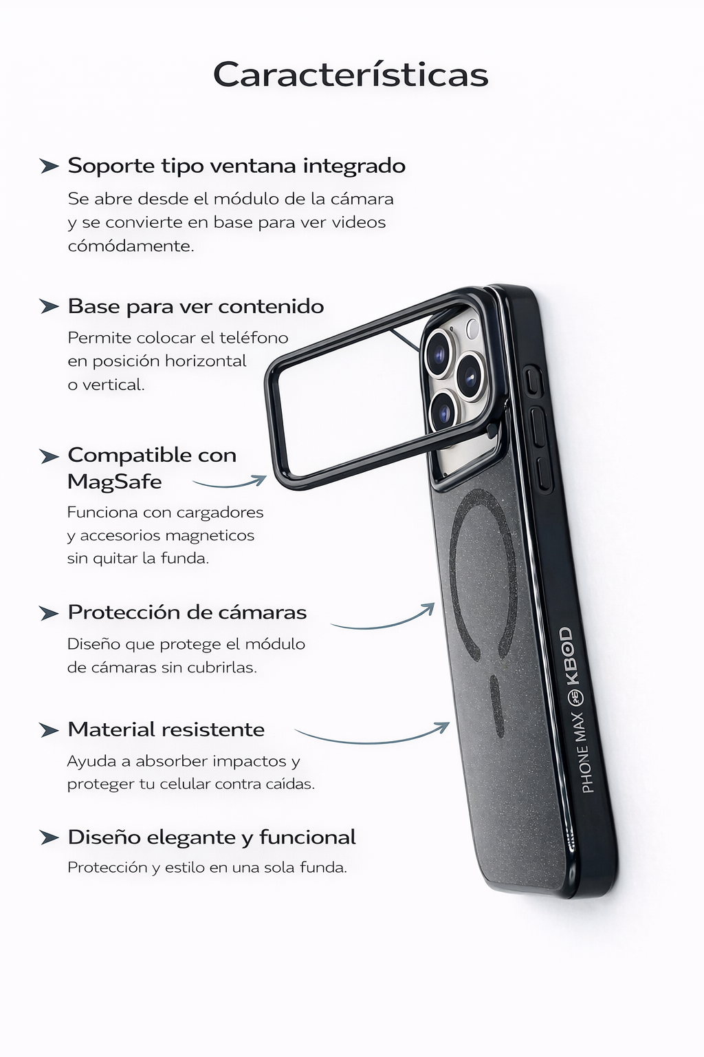 Protector iPhone 17 Pro KBOD Magsafe Brillos Negro