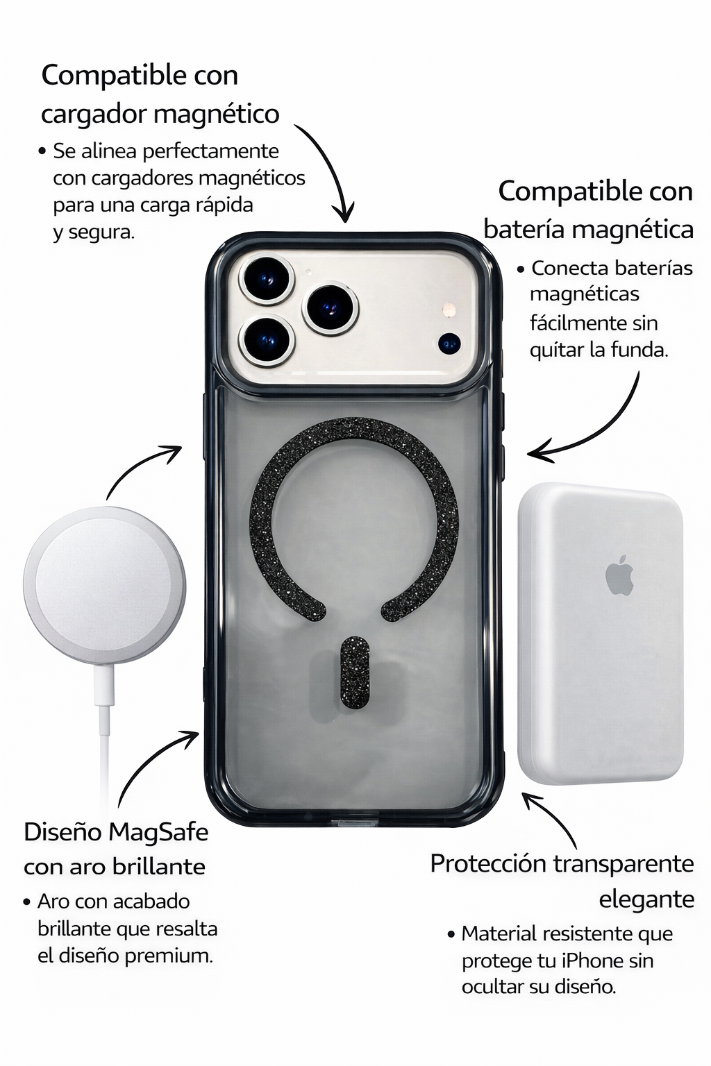 Protector iPhone 17 Pro KBOD Magsafe Brillos Negro